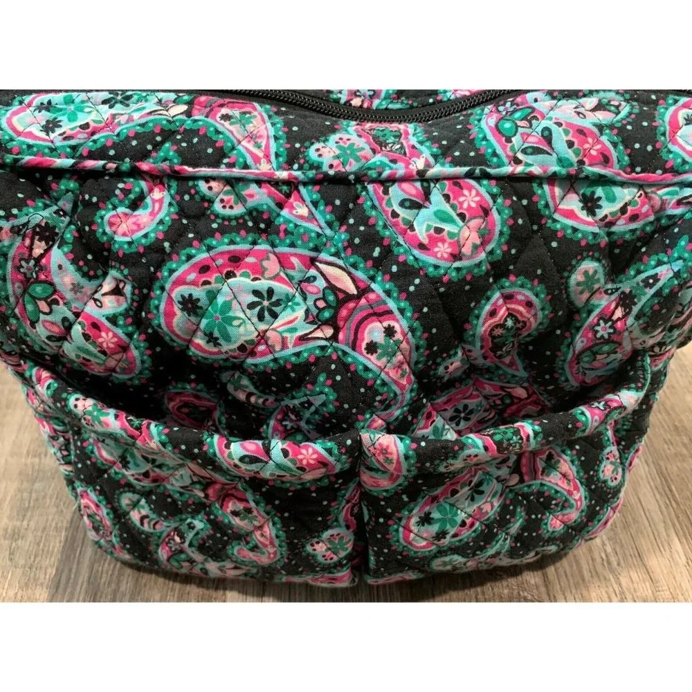 Faith Hope Love Shoulder Bag Black Paisley Floral Quilted Multi-Pocket Purse Zip - Picture 9 of 16